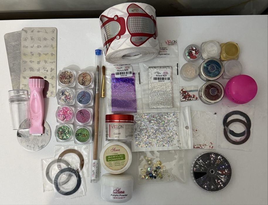 Для наращивания ногтей, декор, акриловая пудра, кисточка, стемпинг