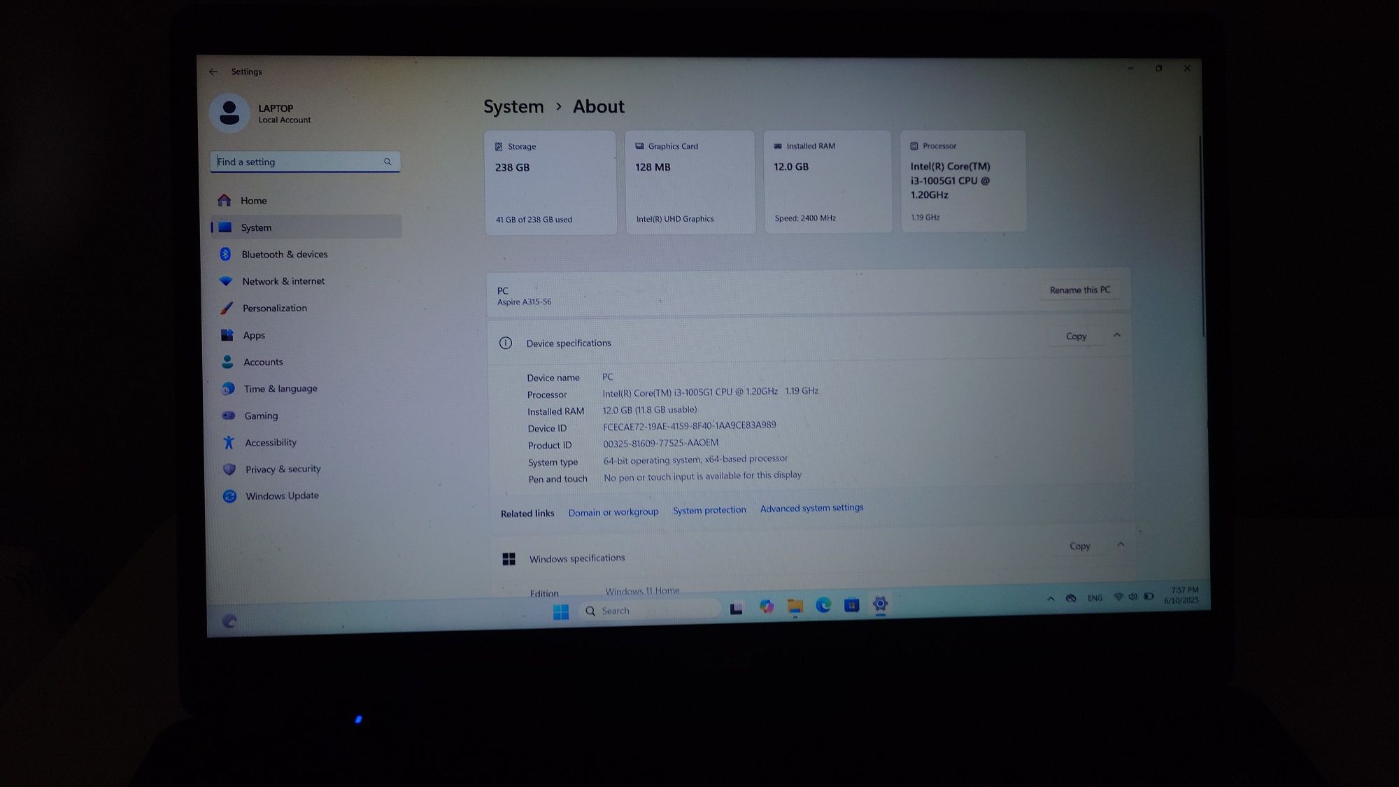 Acer Aspire A315-56