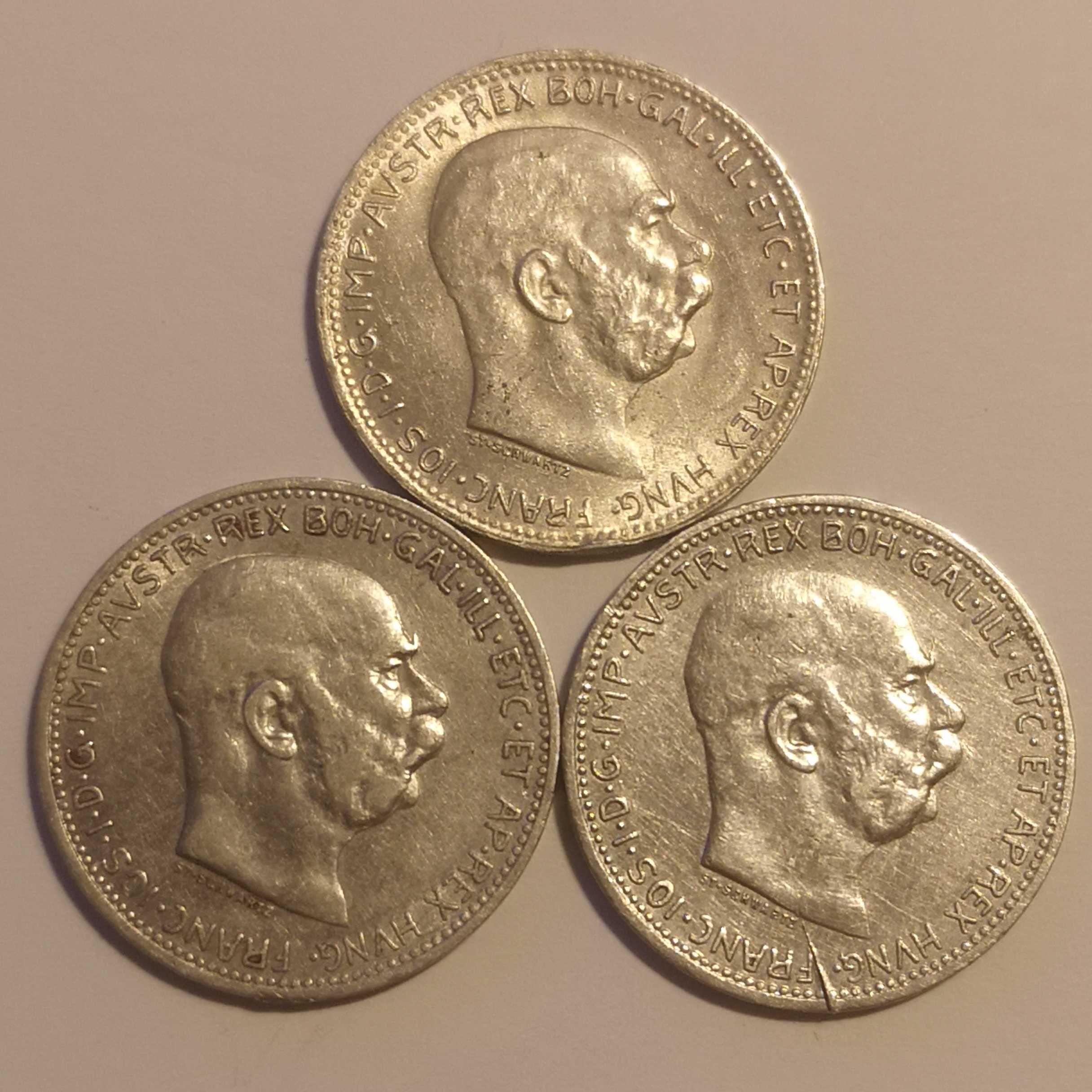 Lot de 5 monede din argint 1 corona 1898 - 1916 Austria