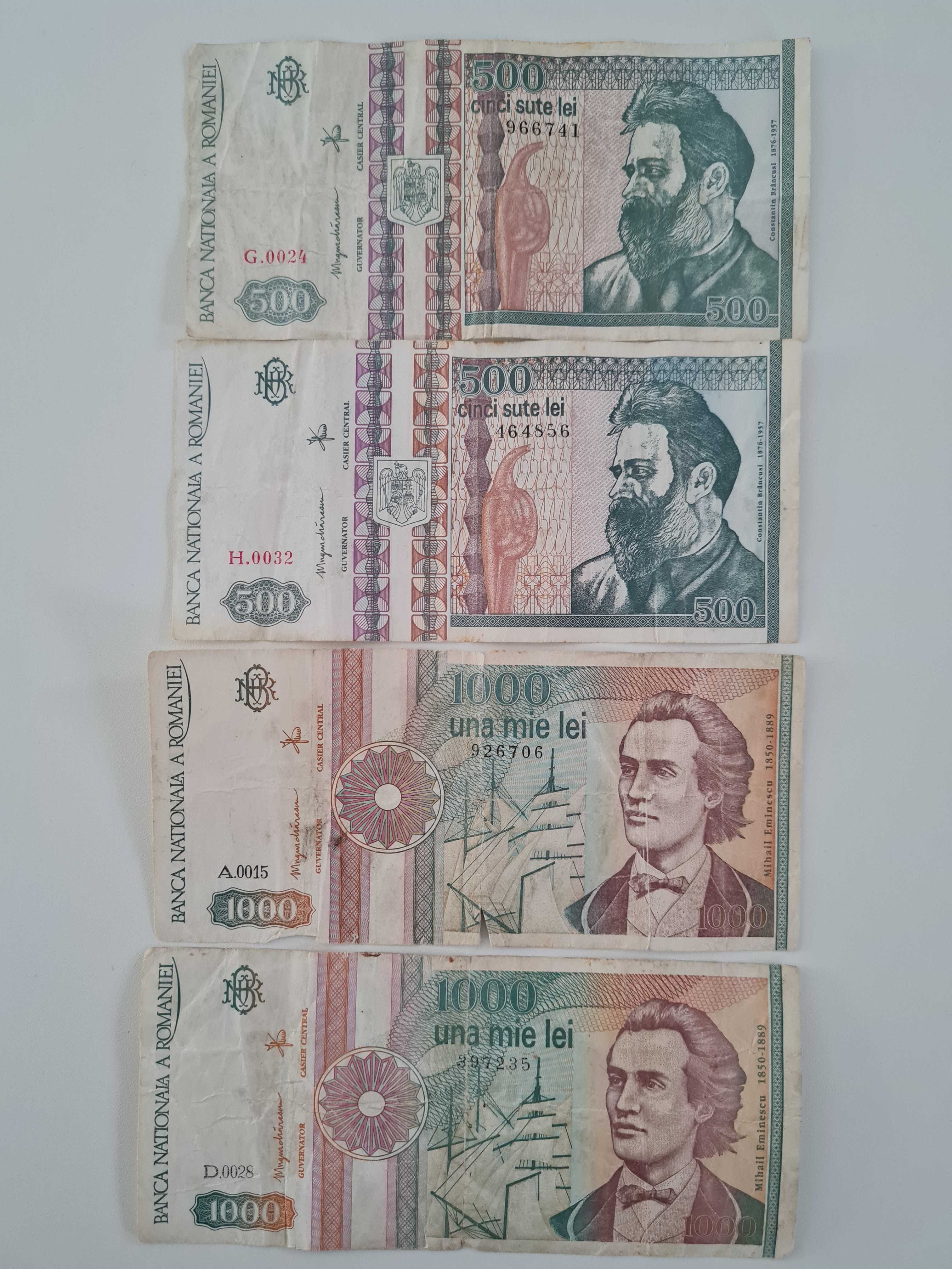 Bancnote 500 lei Brancusi 1992 si 1000 lei Eminescu 1991