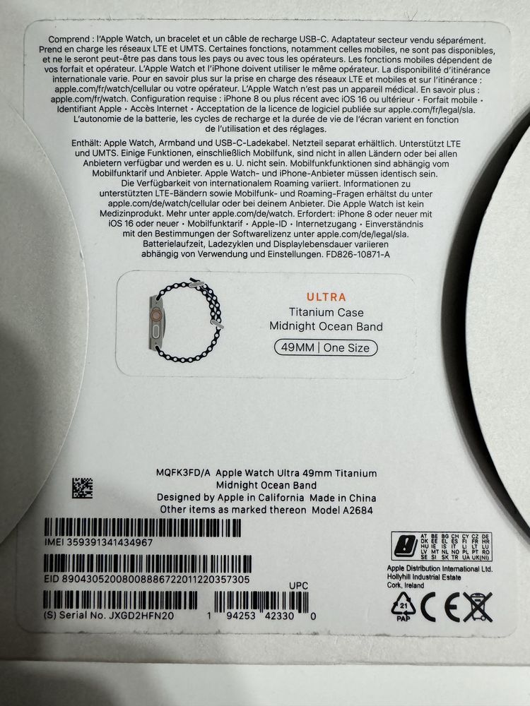 Apple watch ultra gps cellular titan,49mm, impecabil garantie