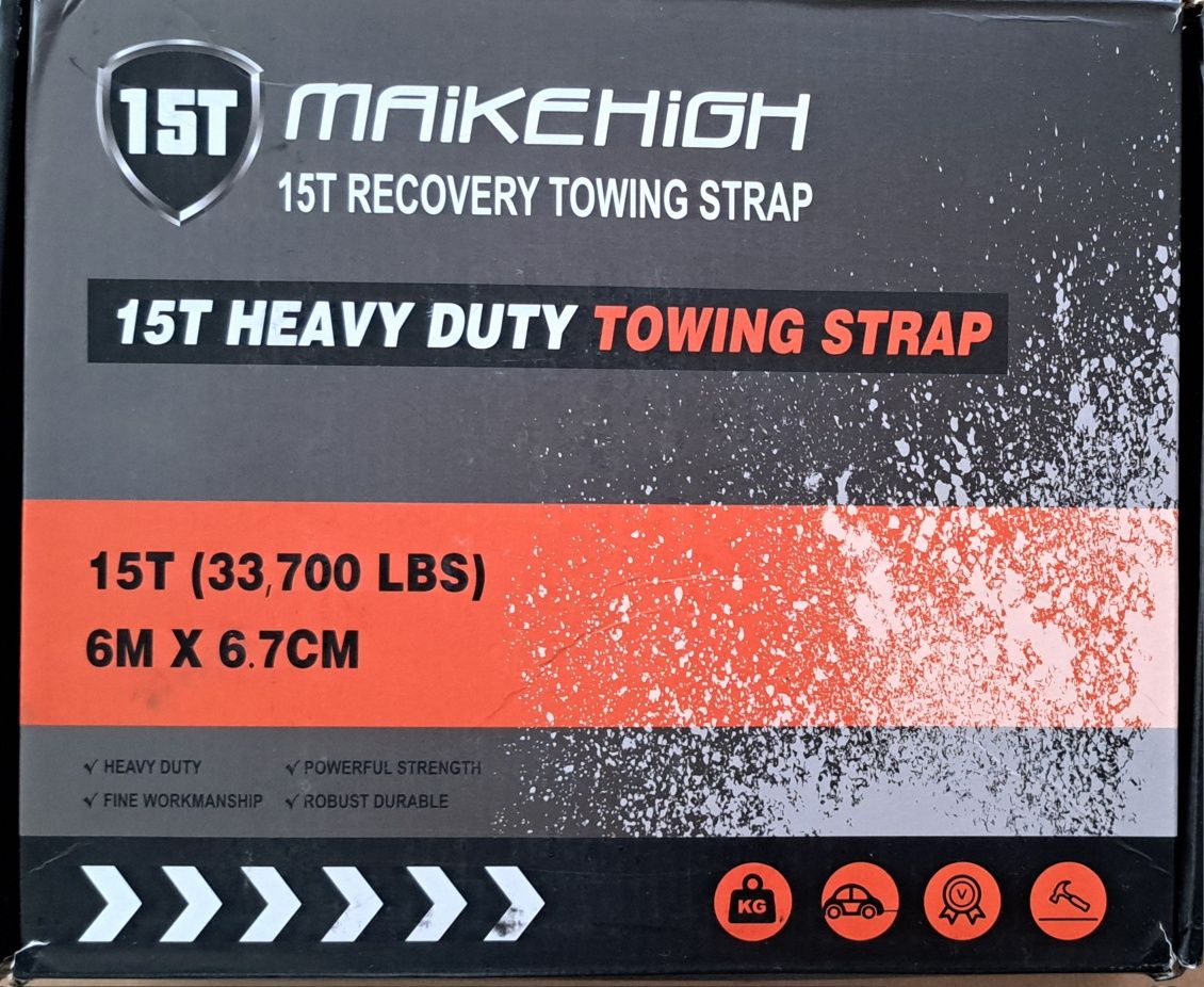 Sufă Tractare Chingă 15 Tone Recovery 15T HEAVY DUTY TOWING STRAP Nouă