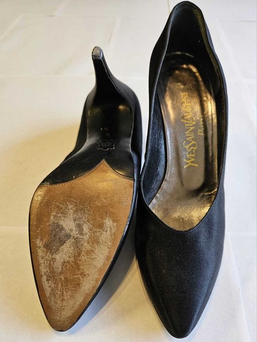 Pantofi Yves Saint Laurent Femei Negru Satin 38 Made in Italy