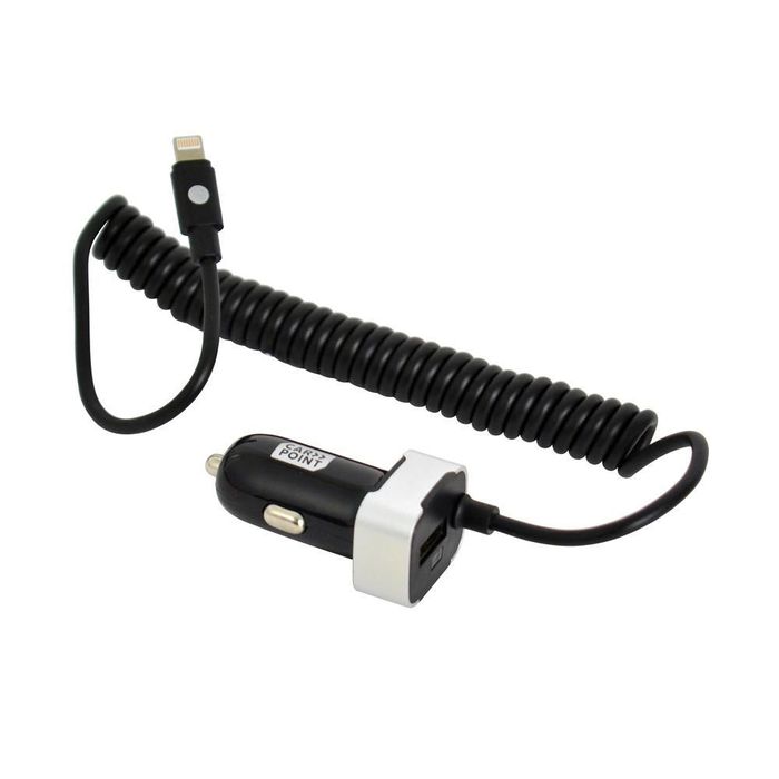Incarcator auto Carpoint cu cablu conector hibrid MicroUSB MFi Dock 8pin, 1x iesire USB 2.0, 2.4A, 12V/ 24V, lungime 150cm