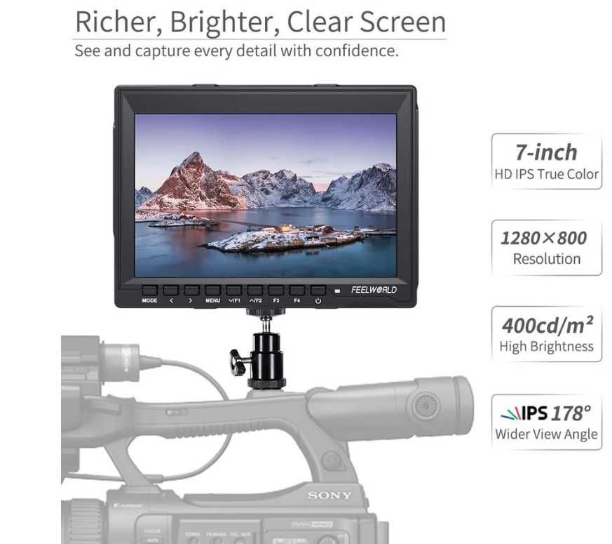 Monitor de camp FEELWORLD FW759 7 inch Slim DSLR Cameră IPS Andycine