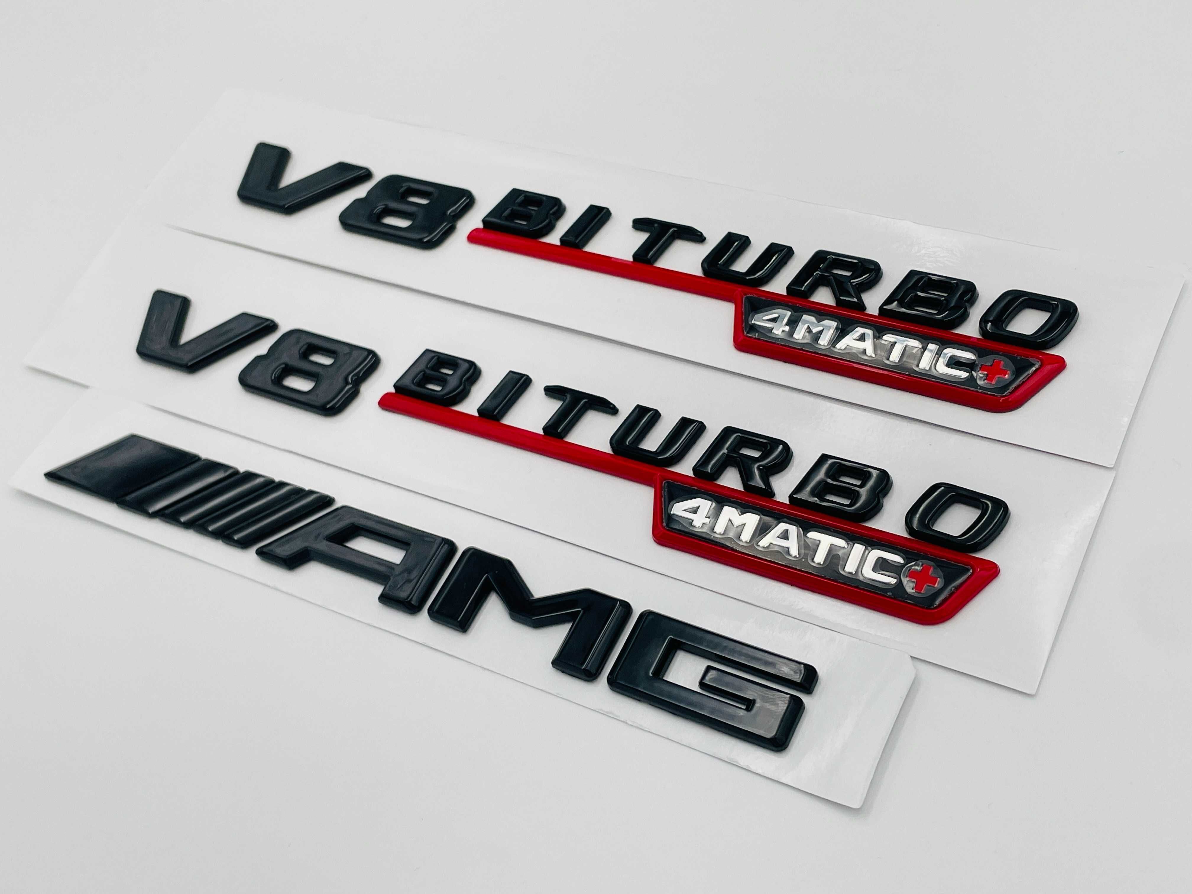 Set embleme compatibile Mercedes V8 biturbo 4matic+ AMG rosu