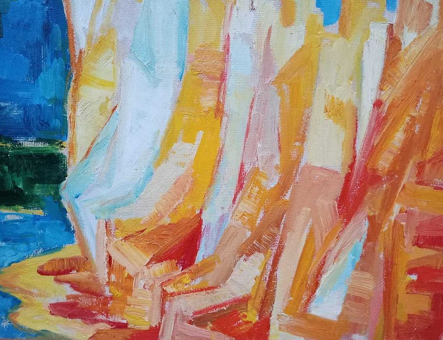 Tablou vechi - Baraj - semnat Viorica Felicia Ionescu 1977