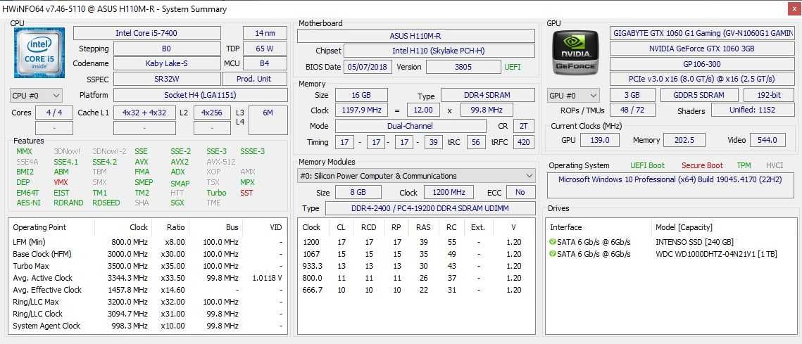 Unitate PC Gaming: I5-7400, 16Gb RAM, video 1060G1-gaming, ssd+hdd