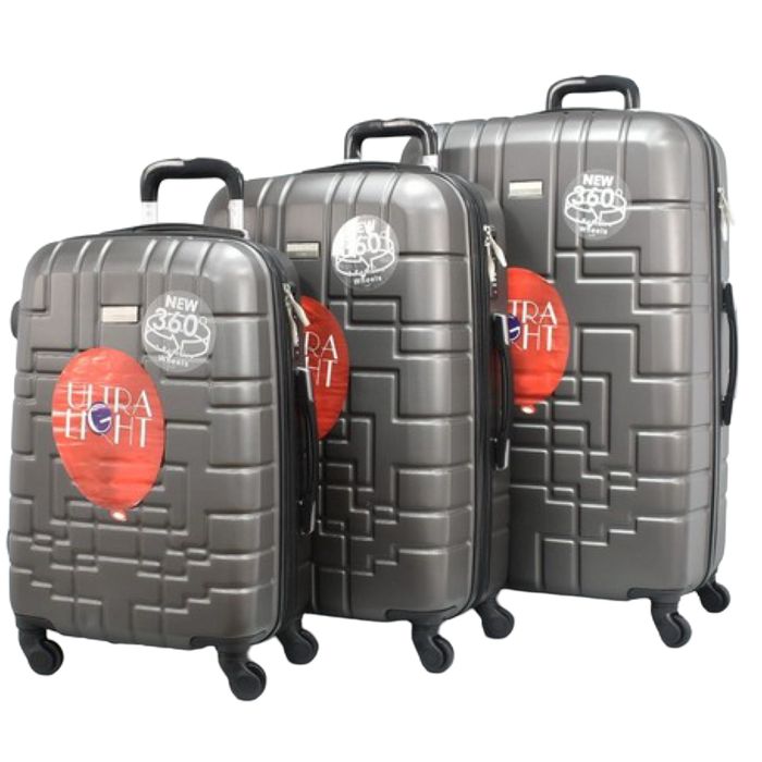 пътнически куфар комплект 3бр 100% ABS удароустойчив лек 4 колела 360°