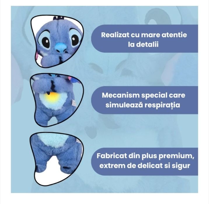 Ursulet De Plus Stitch Care Respira si Canta Si Sforaie- Jucarie din D