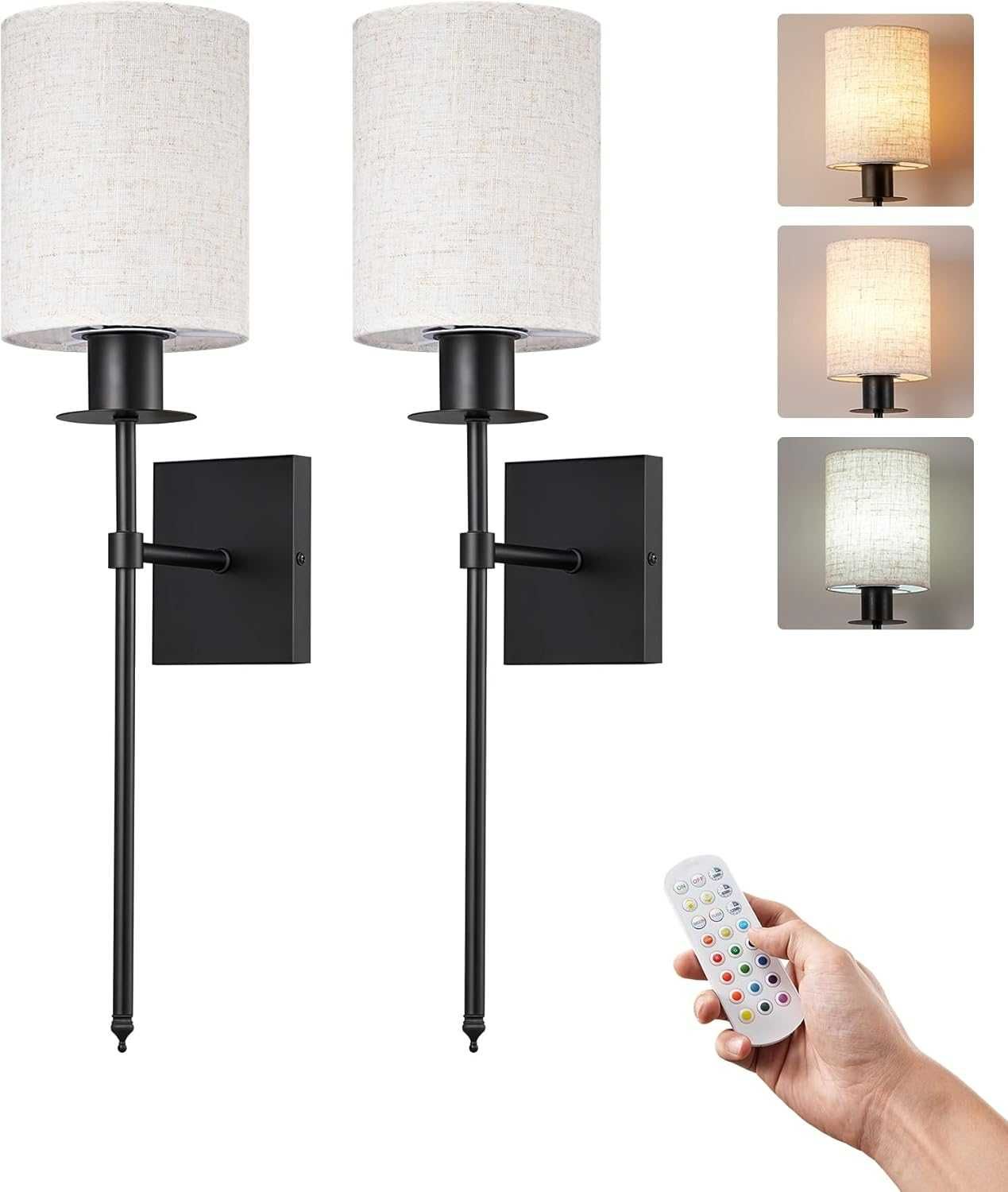 Set 2 lămpi LED perete RGB wireless, telecomandă, USB