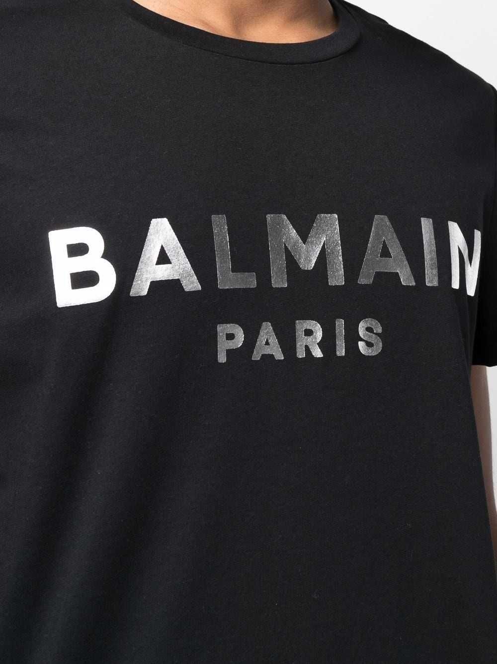 BALMAIN Silver Metallic Logo Print Мъжка Тениска size XL