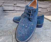 Pantofi Oxford damă, bleumarin din piele naturală întoarsă, mărimea 37