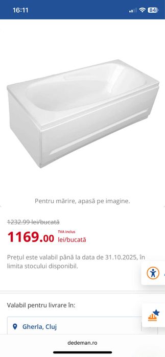 Cada pentru baie folosita 70x170