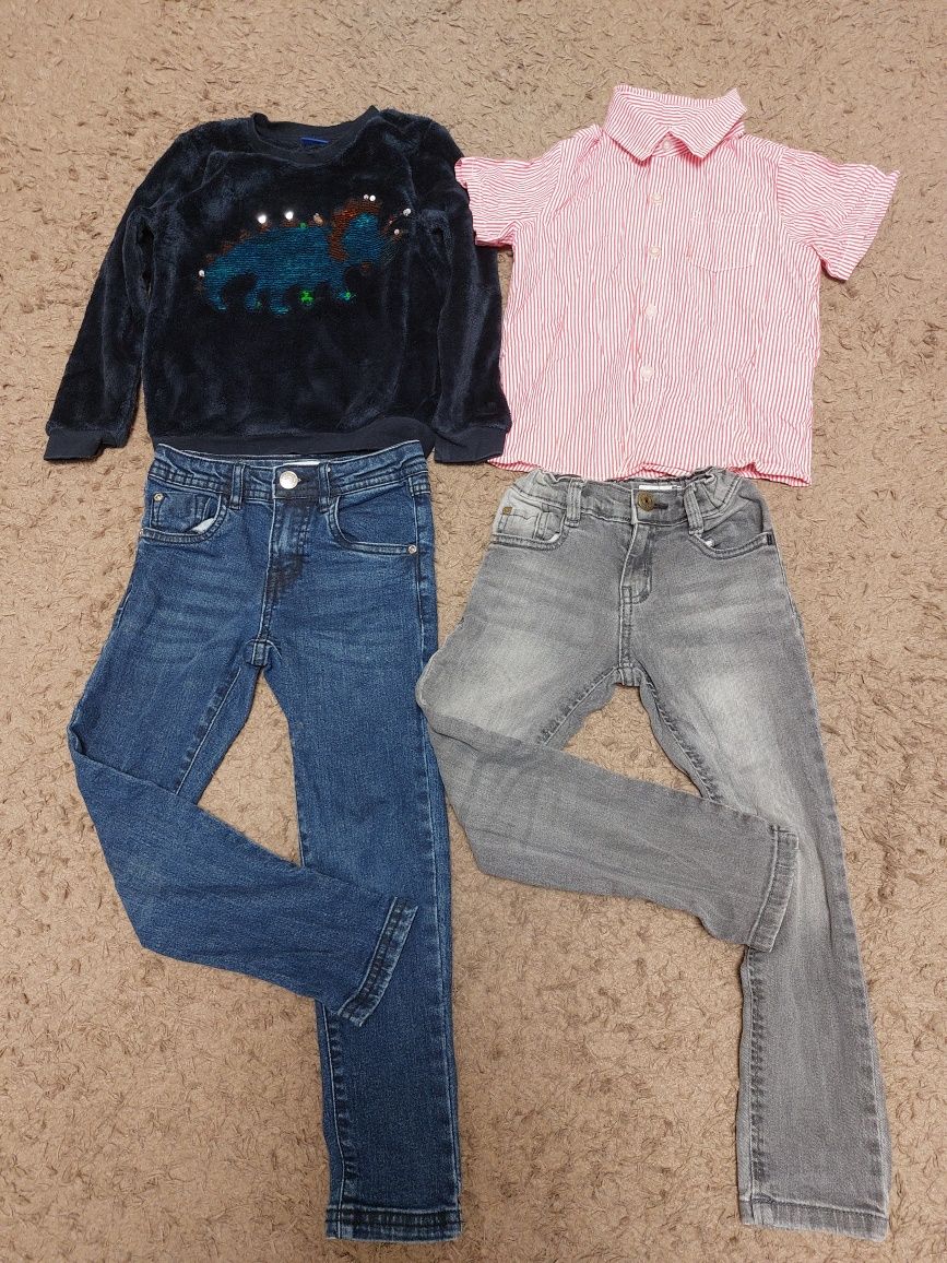 Set haine 2x blugi+bluza+camasa,marime 110/116