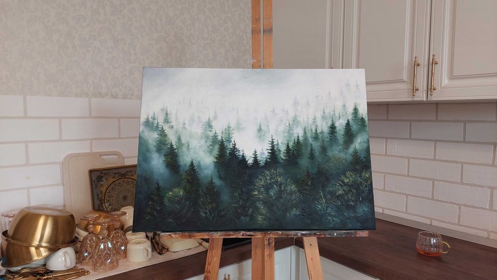 Картина маслом, интерьерная "Дыхание тумана"