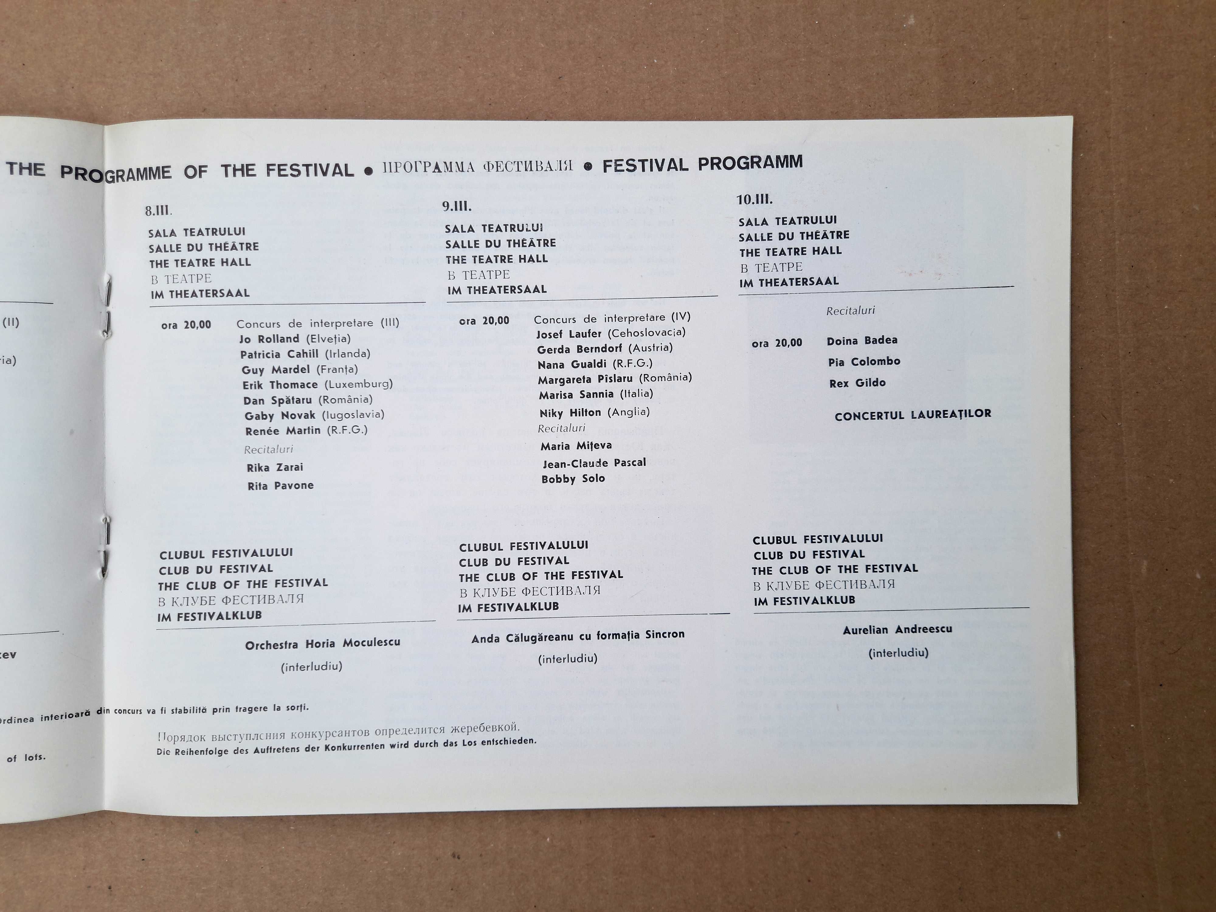 Program original prima editie festival Cerbul de Aur 1968