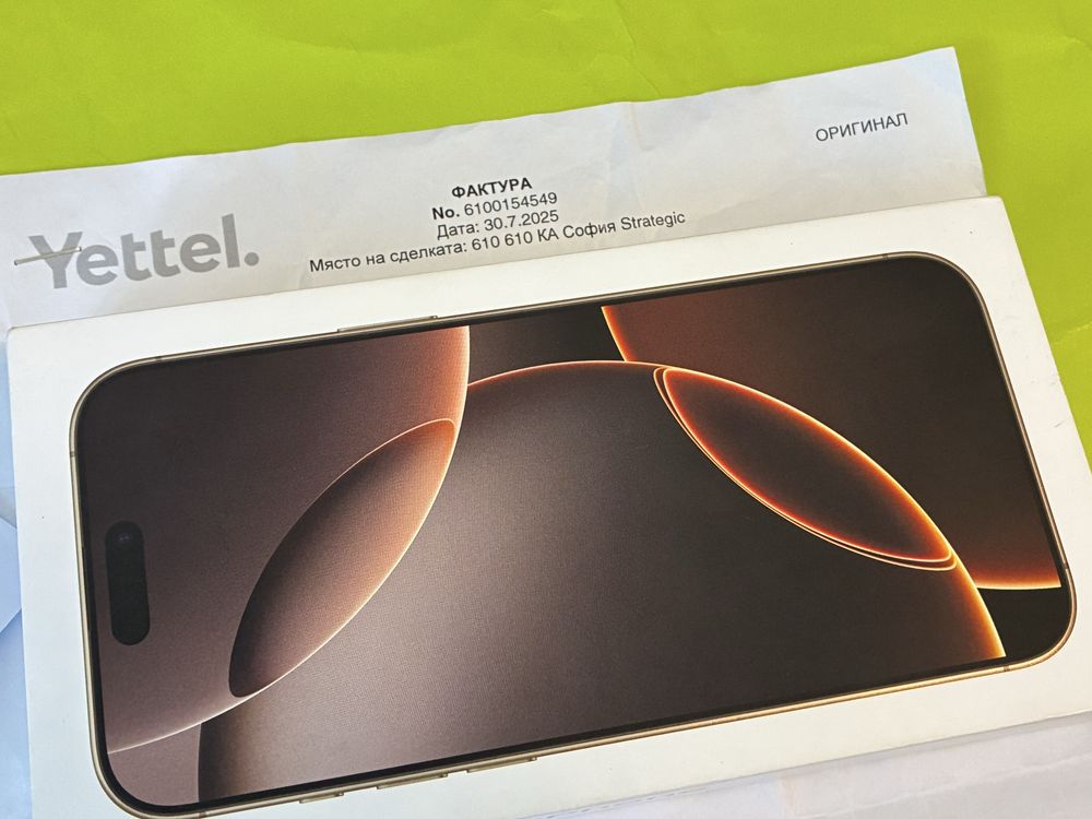 ЧИСТО НОВ 512GB iPhone 16 Pro Max Yettel Гаранция 2028г. Desert