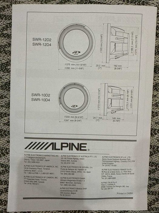 Сабвуферный динамик Alpine SWR-12D4 / sambufer / sabufer :)