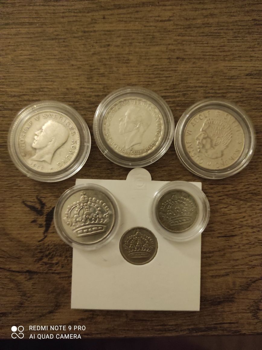 Lot superb de 6 monede suedeze de argint
