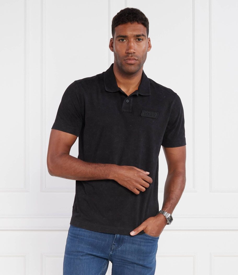 Мъжка поло тениска BOSS Cotton Polo T-shirt Black