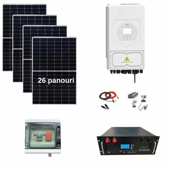 Sistem fotovoltaic 12 kw panouri+12 kw Deye trifazat + 5.12 kw stocare