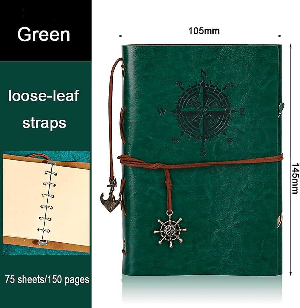 Agenda in stil nautic A6 150 pagini spiralate cu ancora + busola verde