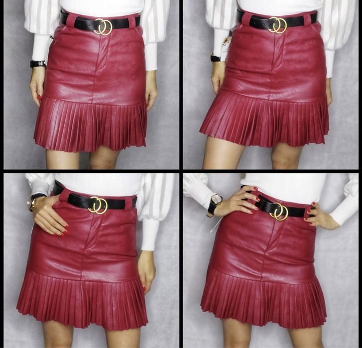 Кожена пола в бордо цвят