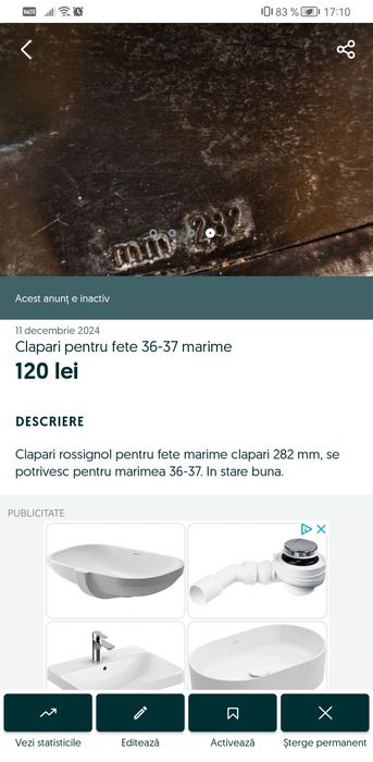 Clapari Rossignol 282 mm