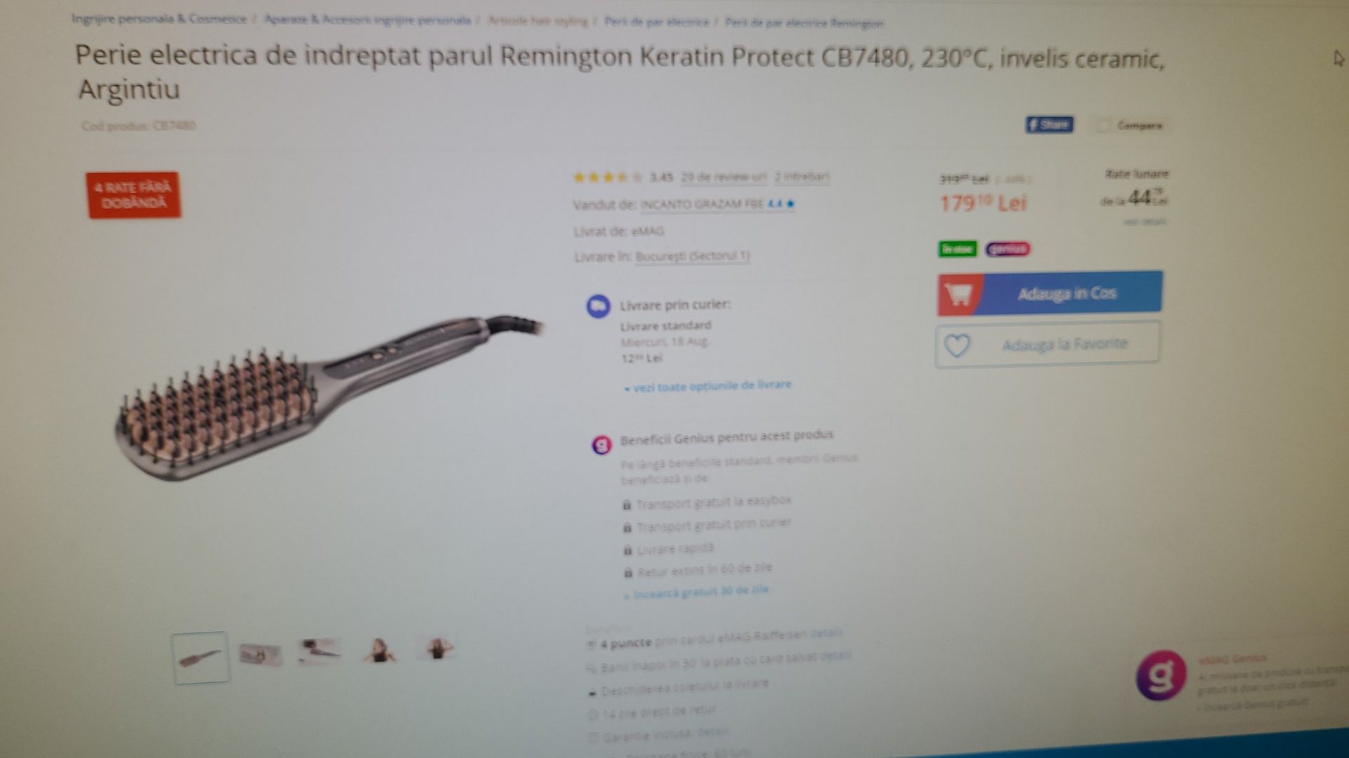 Perie electrică de îndreptat părul Remington Keratin Protect