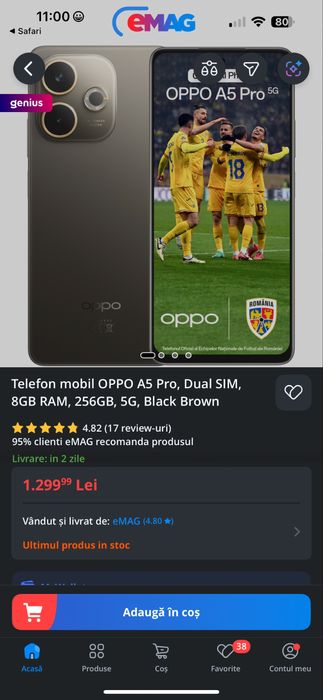 Oppo A5 Pro, Dual SIM, 8GB RAM, 256GB, 5G, Black Brown