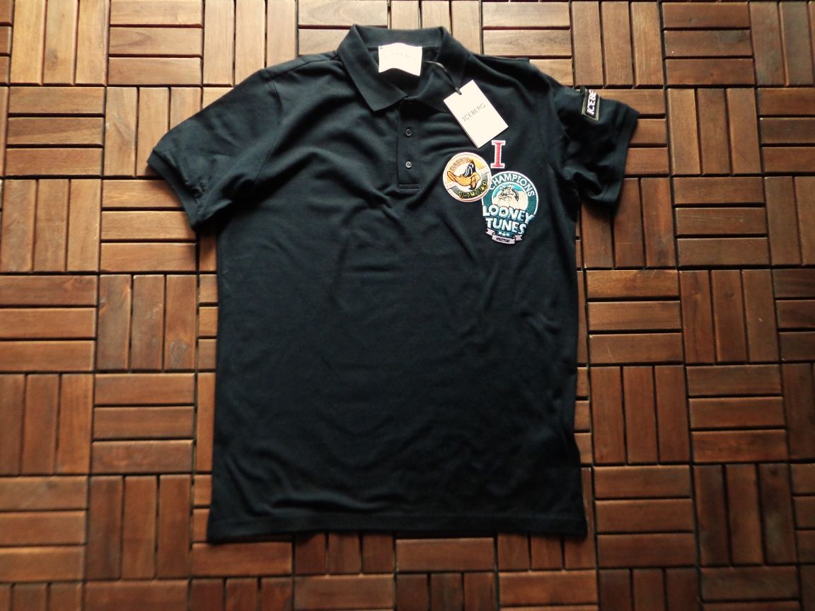 Мъжка поло тениска Iceberg Black Polo T-shirt with Cartoon Patch