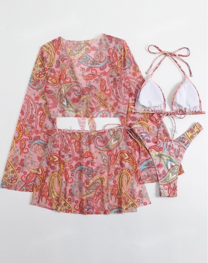 Costum de Baie C154 Roz 4 Piese cu Fusta Plaja stil Victoria Secret