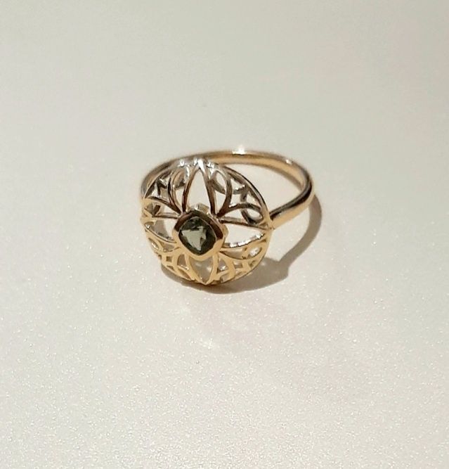 Inel moldavite argint placat cu aur 18k si brățară jad