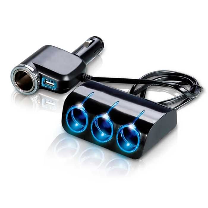 Разклонител за запалка с 4 гнезда и 1 USB, 1528