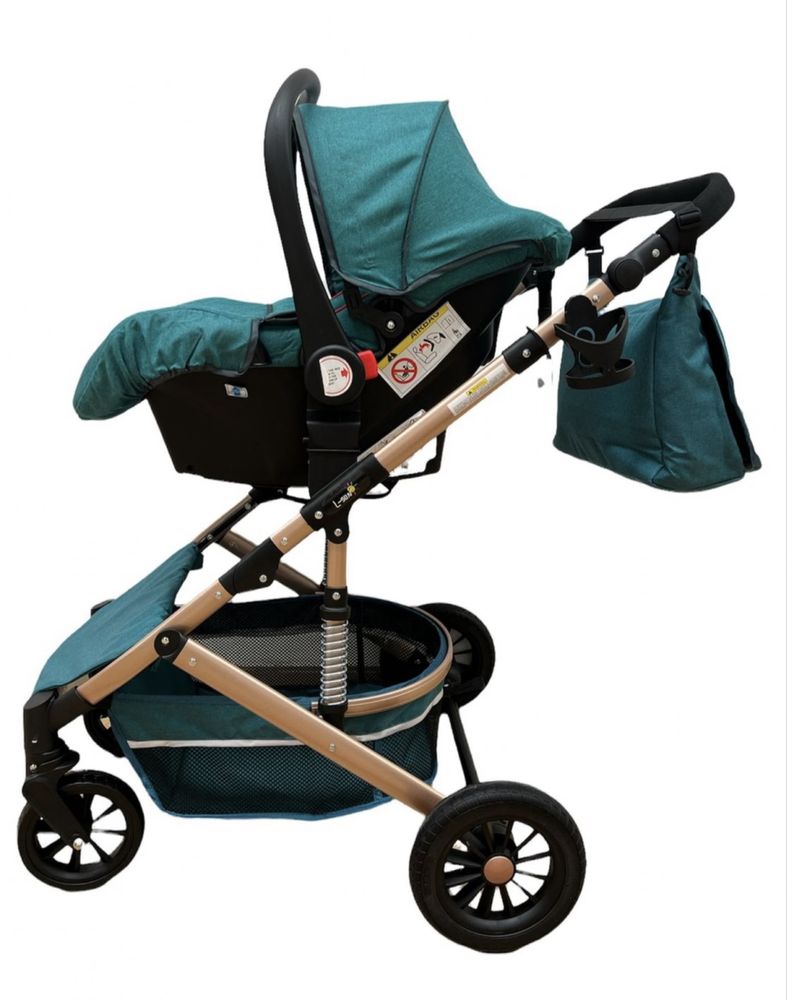 Carucior 3 in 1, L-Sun, reversibil, cu suspensii, cu scoica