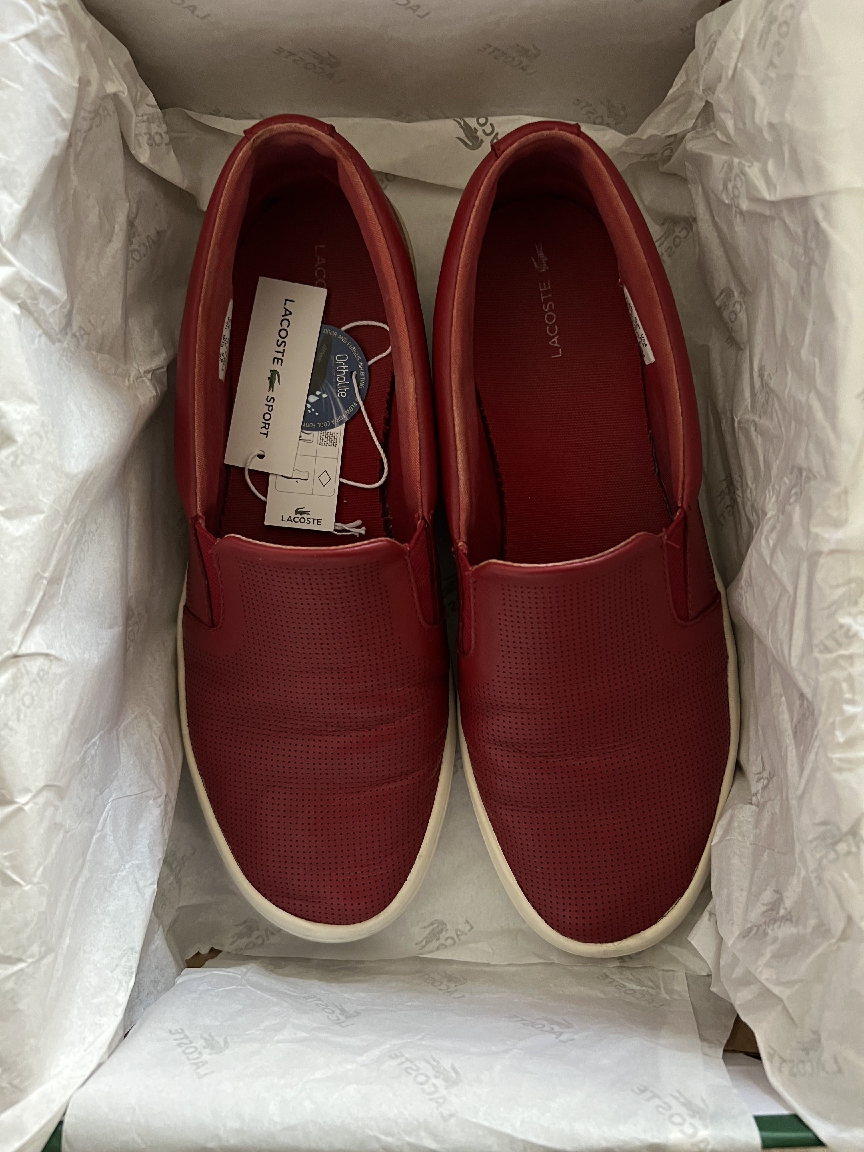 Lacoste Gazon Sport, Sneakers Shoes, Red Leather, Size:40 EU