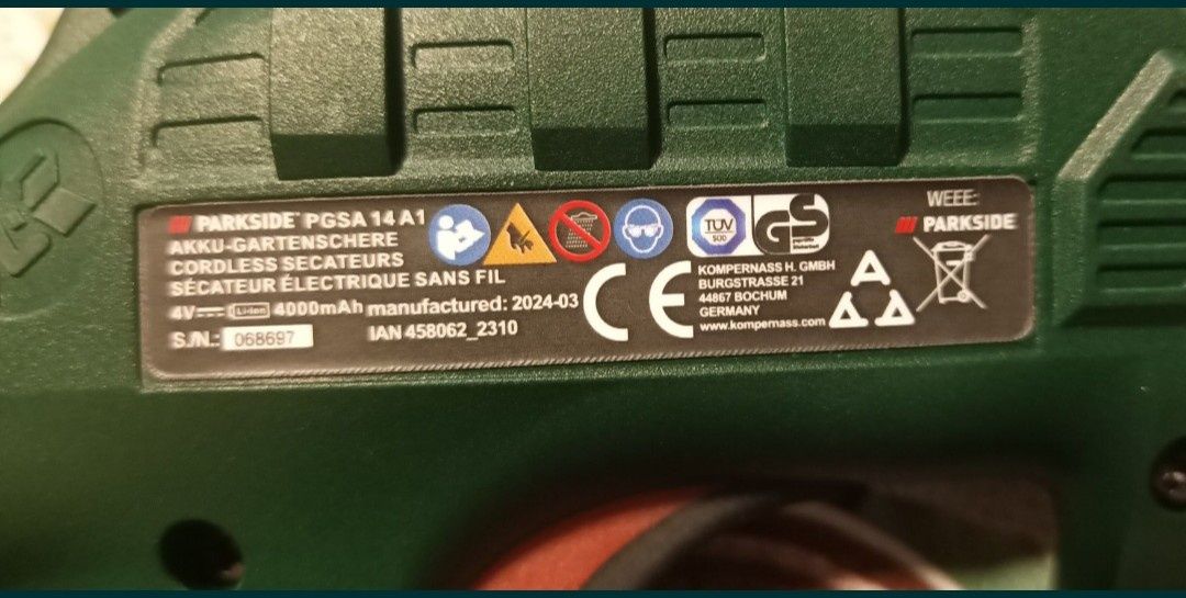 Parkside foarfeca electrica cu acumulator gradina vie pomi trandafiri