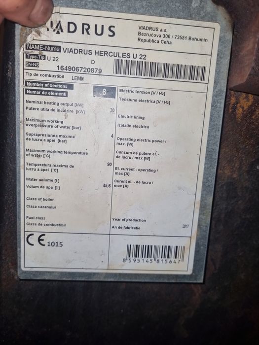 Vând centrală termică pe lemn, Viadrus Hercules U22 de 30 kw.
