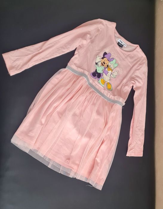 Rochie minnie roz cu tull cu maneca lunga mărimea 122 GEMENE