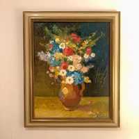 Pictura flori in vaza semnat gh. dragan