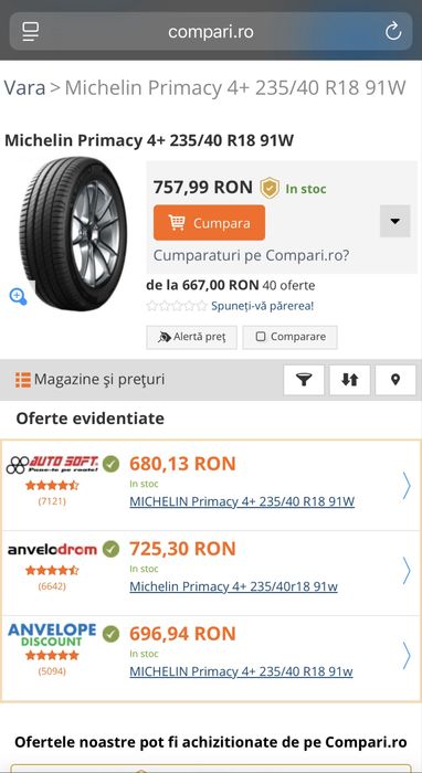 Anvelope vara 235/40/18 Michelin Primacy4 DOT0624