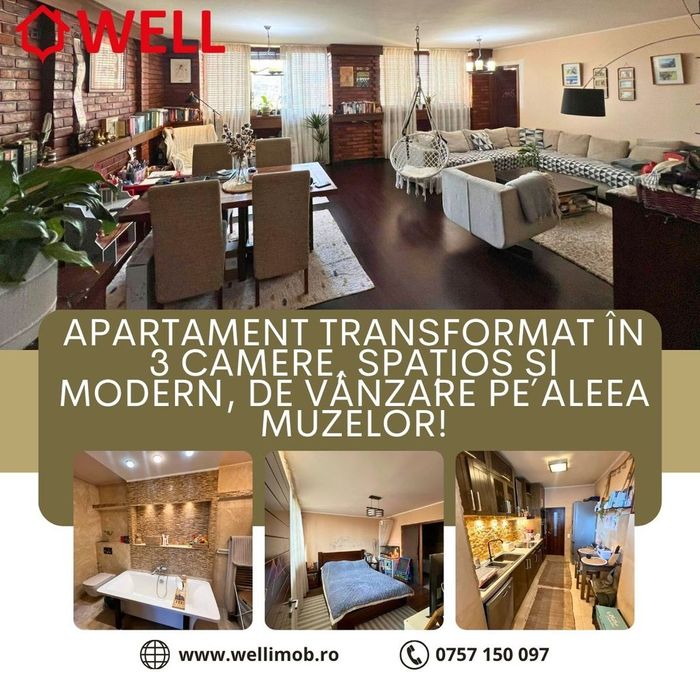 Apartament transformat în 3 camere de vânzare pe Aleea Muzelor!