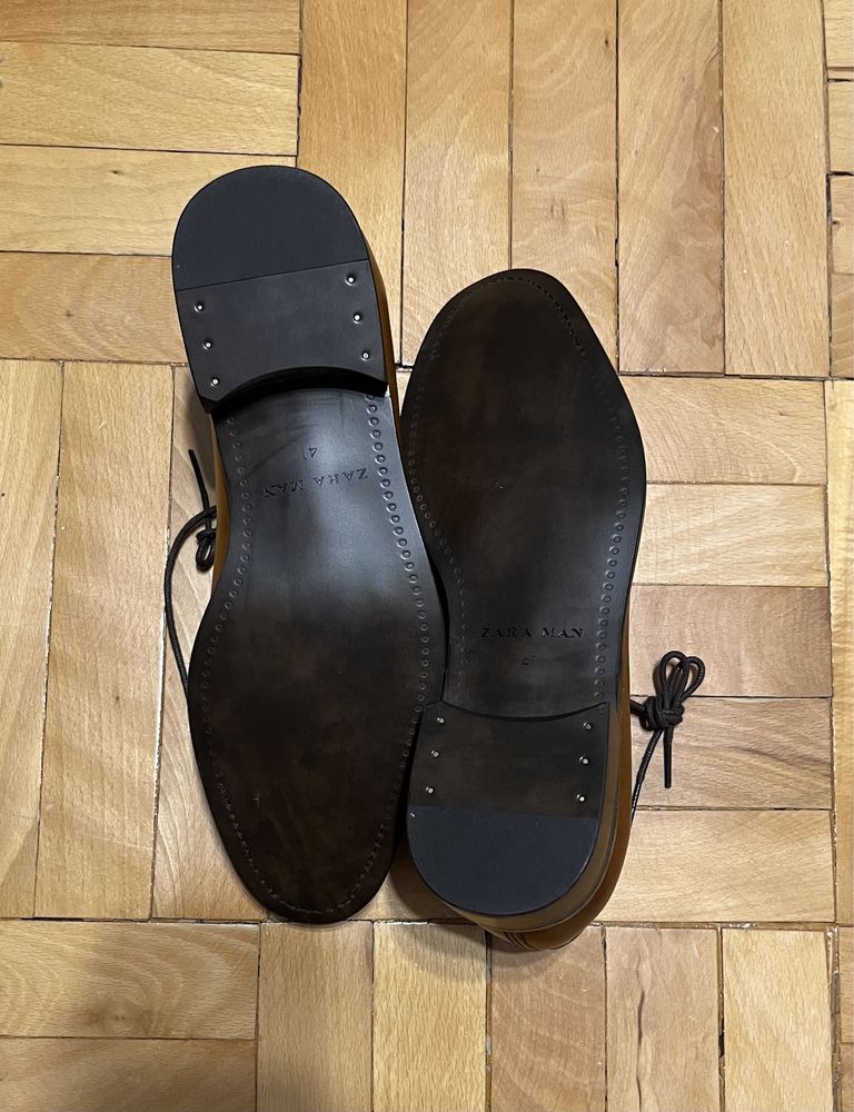 Pantofi Zara Man piele naturala cognac