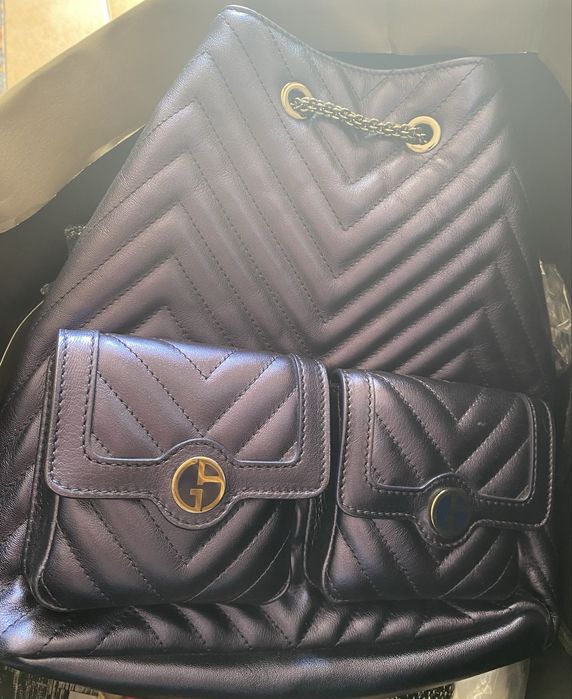 Тъмносиня кожена раница Giorgio Armani