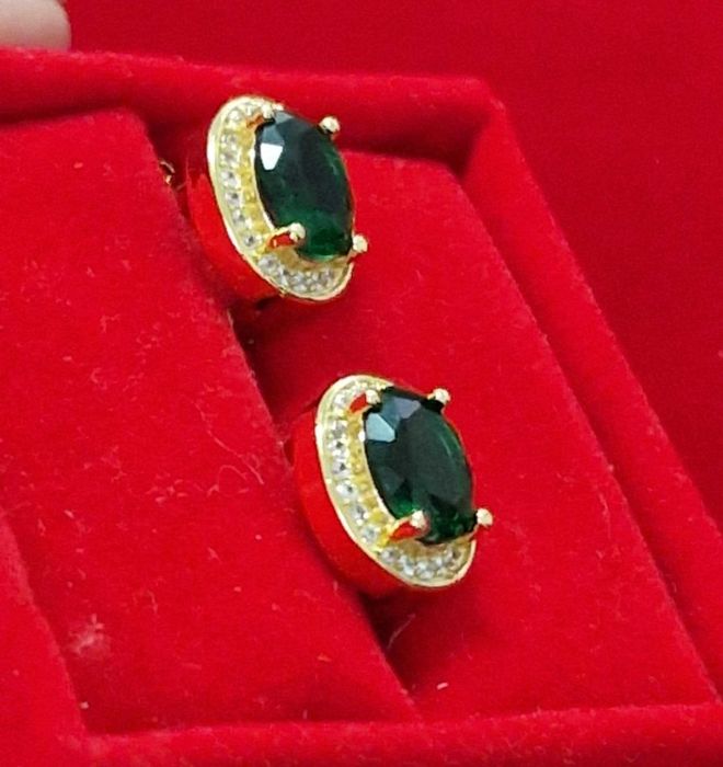 GP31,cercei placati aur 18k,incuietoare sigura, zirconiu alb/verde