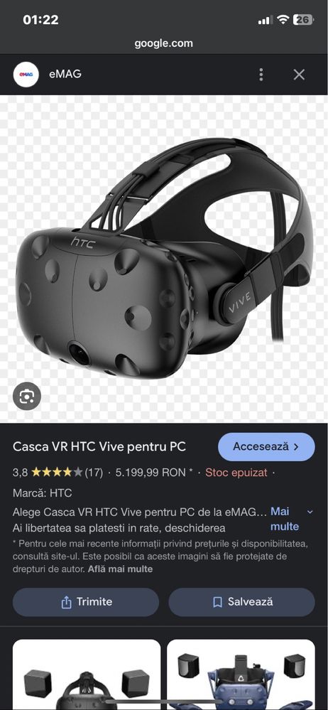 Htc Vive doar casca detalii in anunt