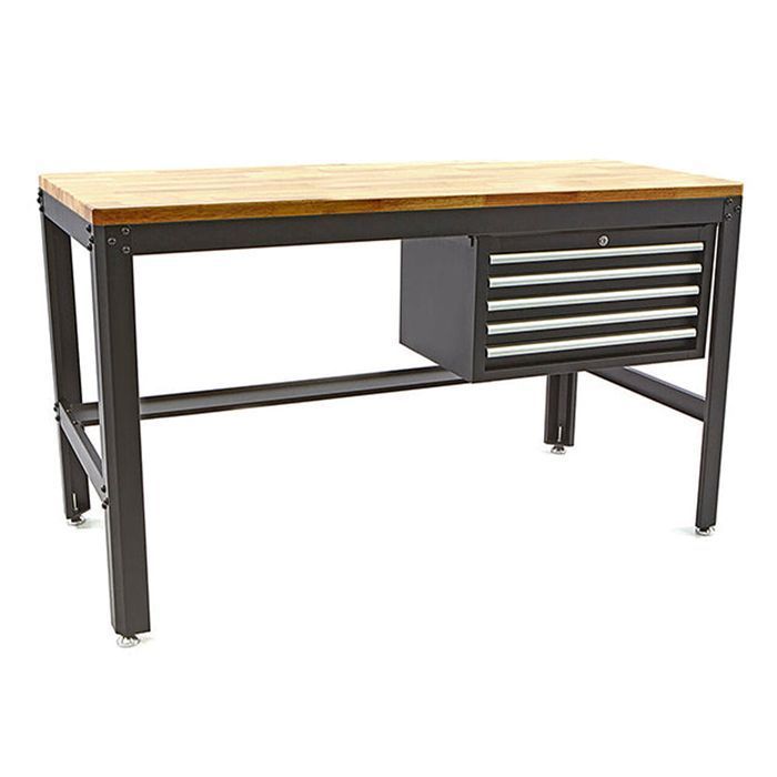 Banc de lucru metalic profesional cu 5 sertare si blat de lemn 155 cm