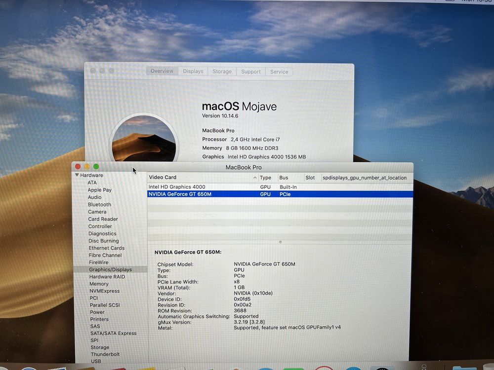 MacBook Pro 15” Retina 2012 1GB NVIDIA 8gb ram 256gb ssd