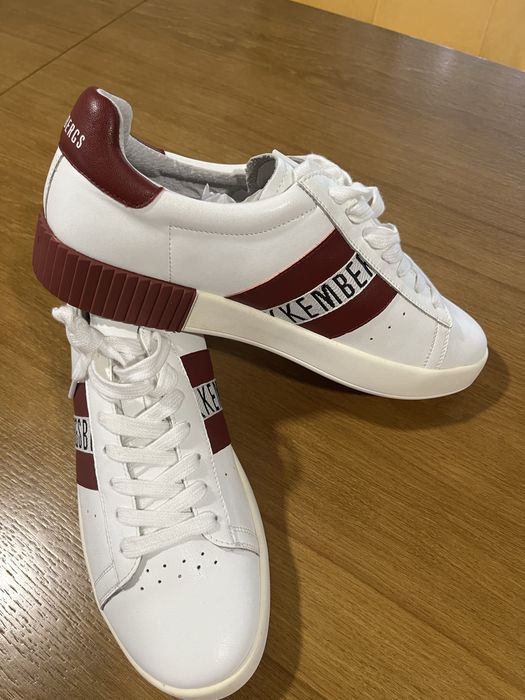 Adidasi sneakers Bikkembergs 43 albi cu rosu piele naturala